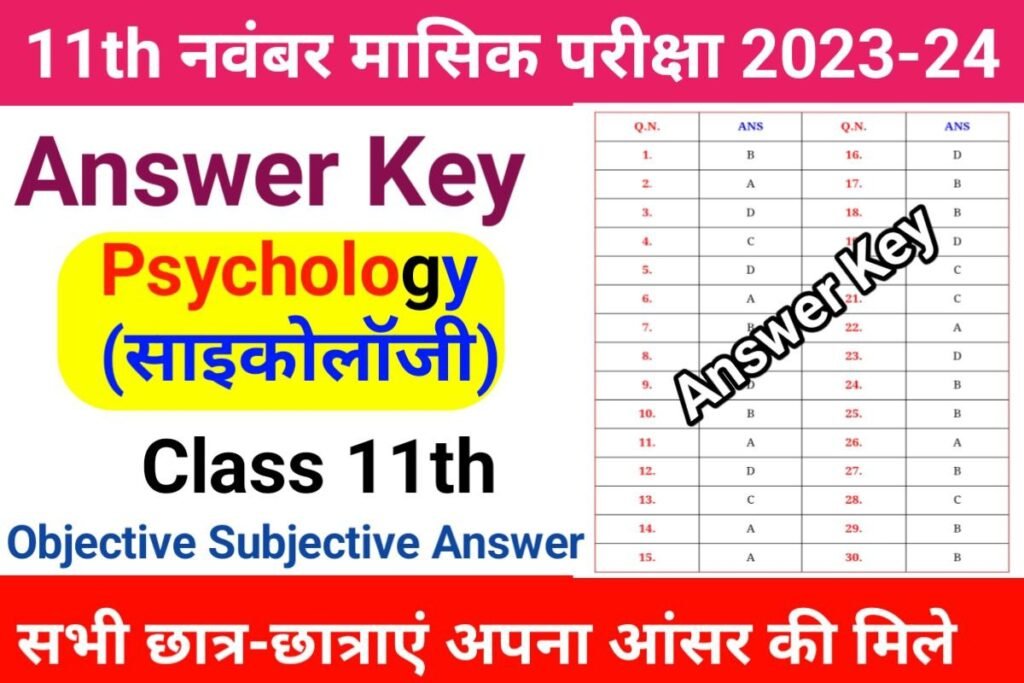 Class 11th November Exam 2023-24 Psychology Answer Key