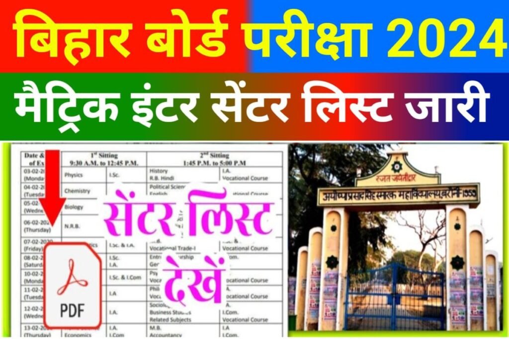 Bihar Board 10th 12th Center List 2024 Jari