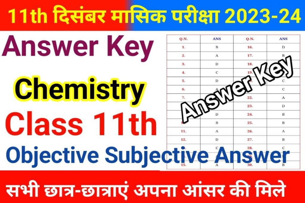 Class 11th December Monthly Exam 2023-24 Chemistry Answer Key