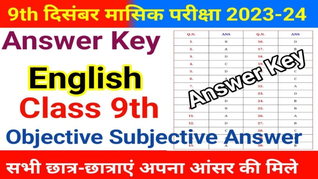 Class 9th English December Monthly Exam 2023-24 Answer Key