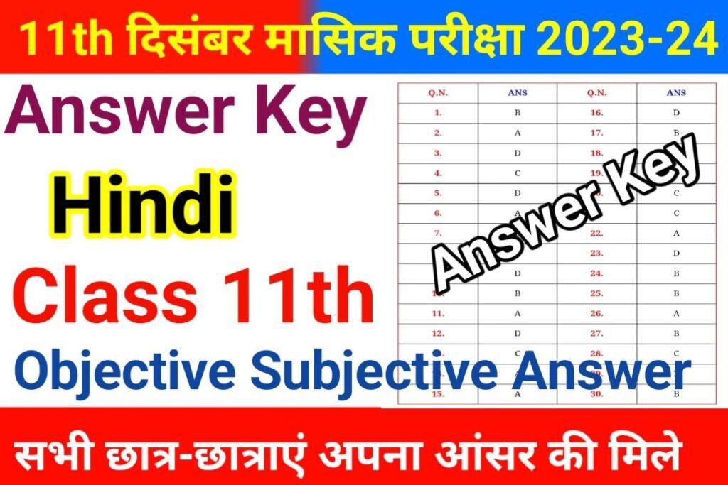 Class 11th December Monthly Exam 2023-24 Hindi Answer Key