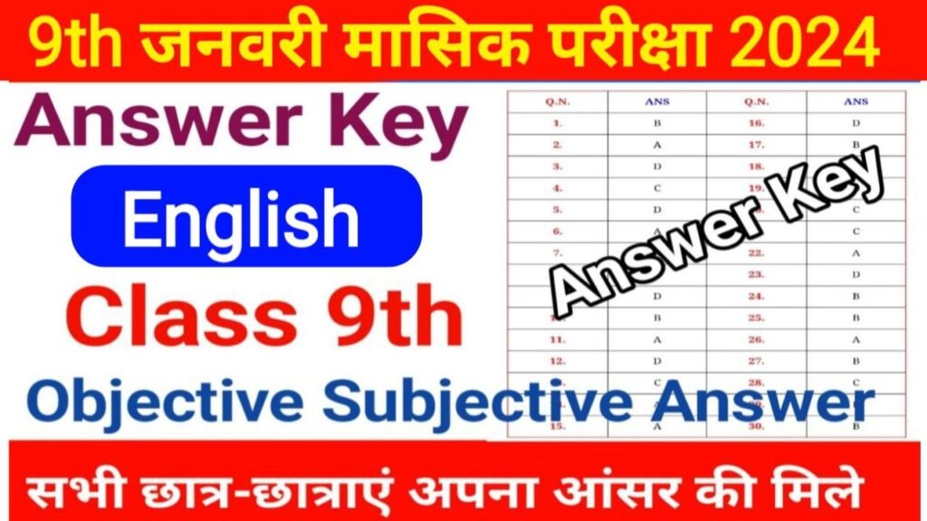 9th January Monthly Exam 2024 English Answer Key