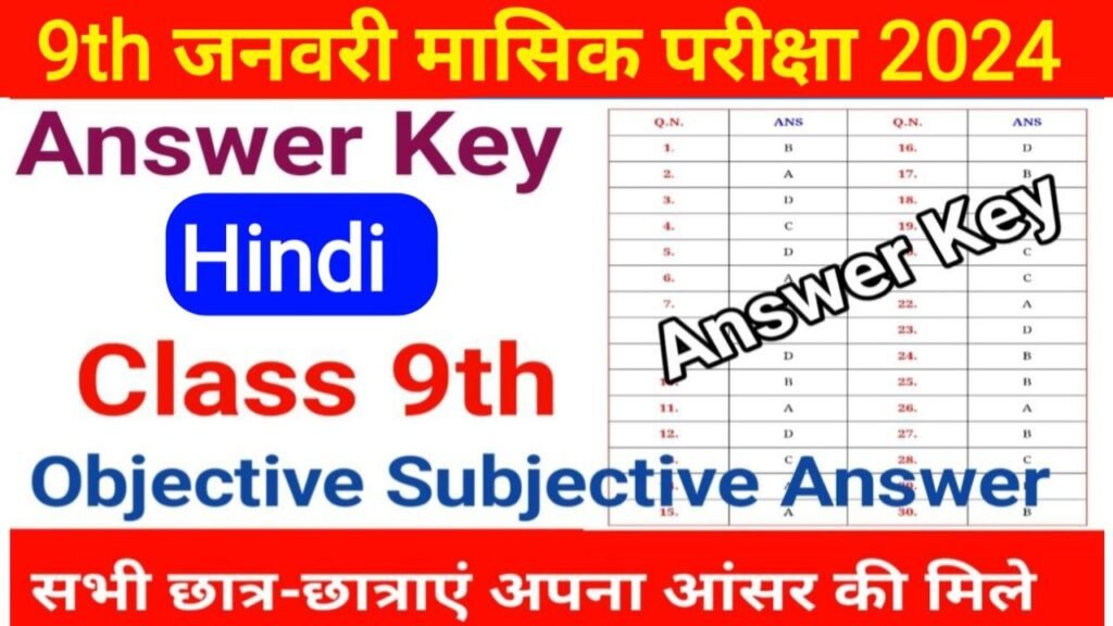 Class 9th January Monthly Exam 2024 Hindi Answer Key