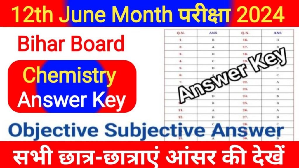 Bihar Board 12th June Monthly Exam 2024 Chemistry Answer Key