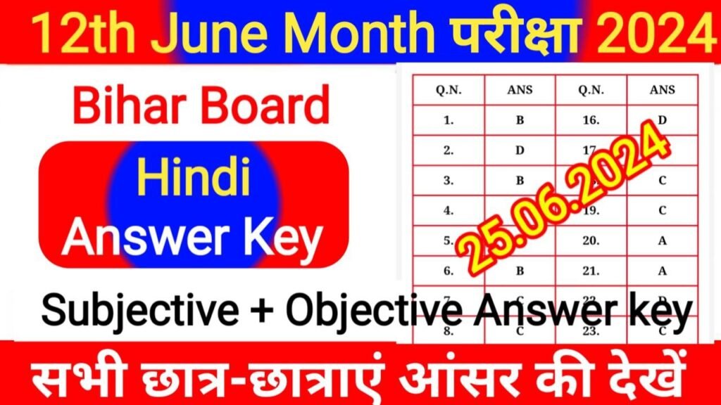 Class 12th June Monthly Exam 2024 Hindi Answer Key