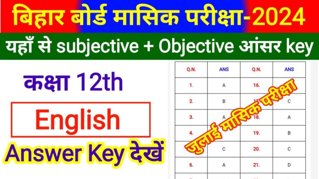 Bihar Board 12th English July monthly exam Answer key 2024