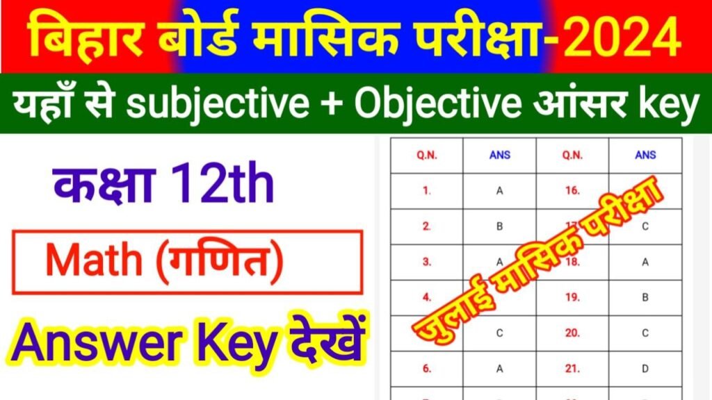 Class 12th July Monthly Exam 2024 Math Answer Key