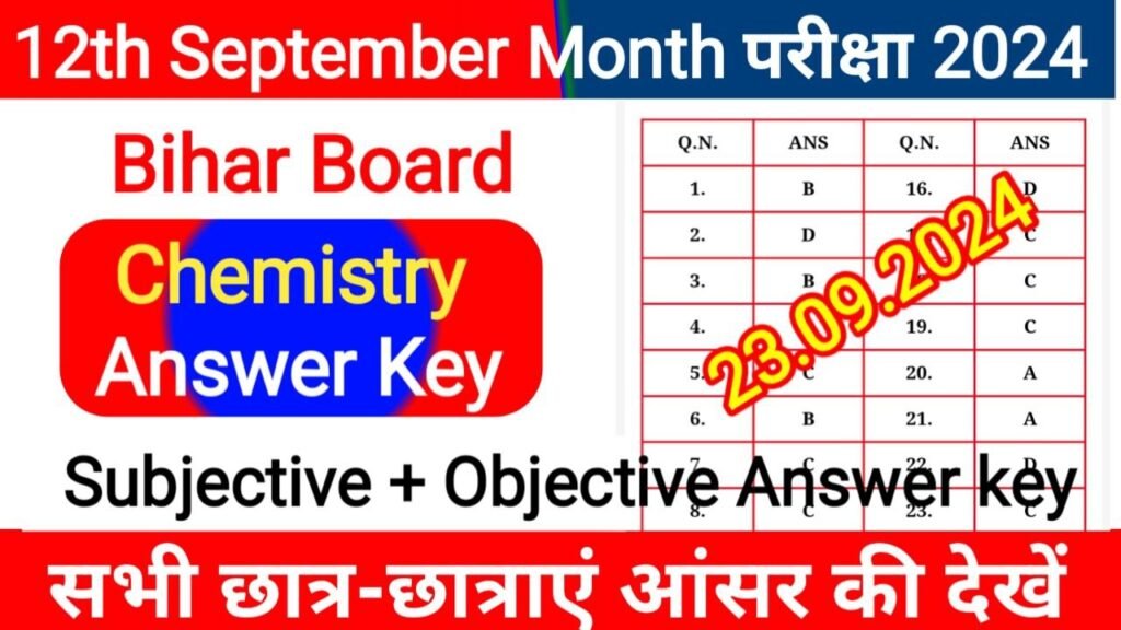 Bihar Board Chemistry 12th September Monthly Exam 2024 Answer Key