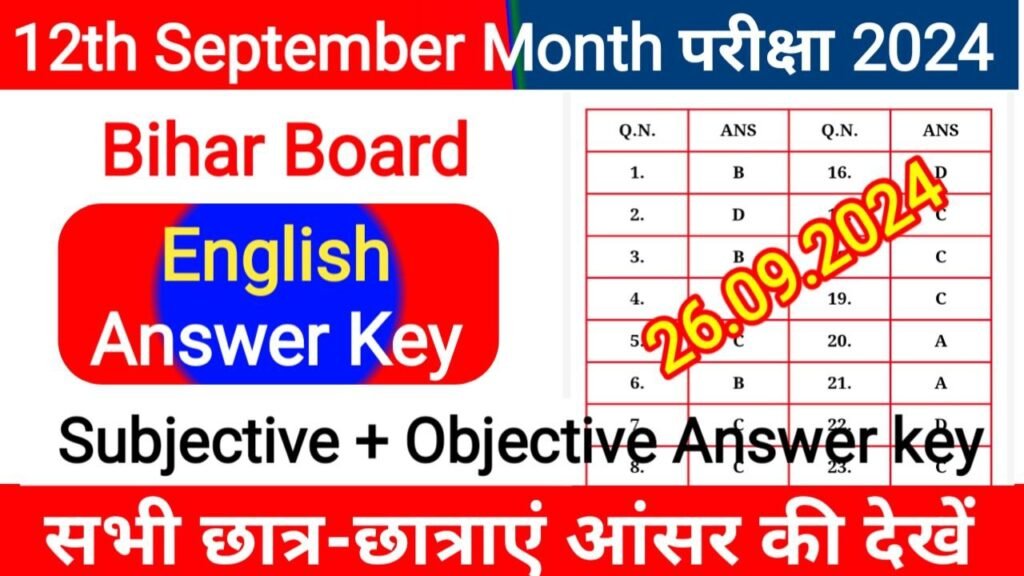 Bihar Board English 12th September Monthly Exam 2024 Answer Key