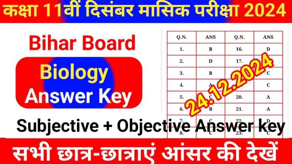 Bihar Board 11th Biology December Monthly Exam 2024 Answer Key